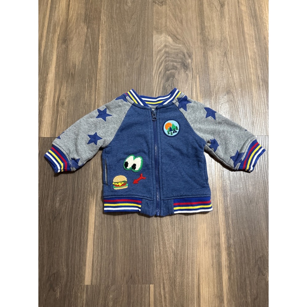 Hanna Andersson Bomber Jacket Baby 60/3-6M Blue Star Dragon Patch Zip Sweater